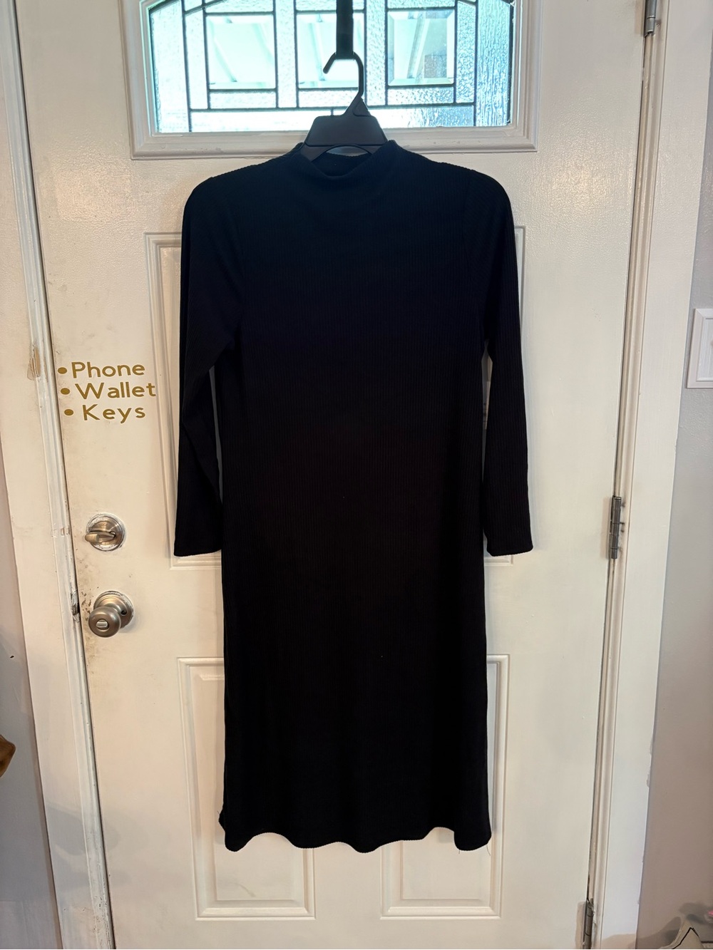 Time and Tru Black Rib-Knit Long Sleeve Midi Dress
